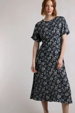 Weird Fish Dresses|Everly LivaEco™ Printed Viscose Dress Black Iris