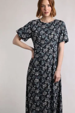 Weird Fish Dresses|Everly LivaEco™ Printed Viscose Dress Black Iris