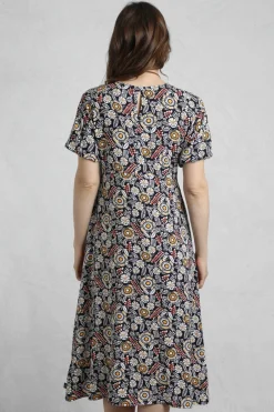 Weird Fish Dresses|Everly LivaEco™ Printed Viscose Dress Navy