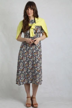 Weird Fish Dresses|Everly LivaEco™ Printed Viscose Dress Navy
