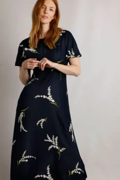 Weird Fish Dresses|Everly LivaEco™ Printed Viscose Dress Rich Navy