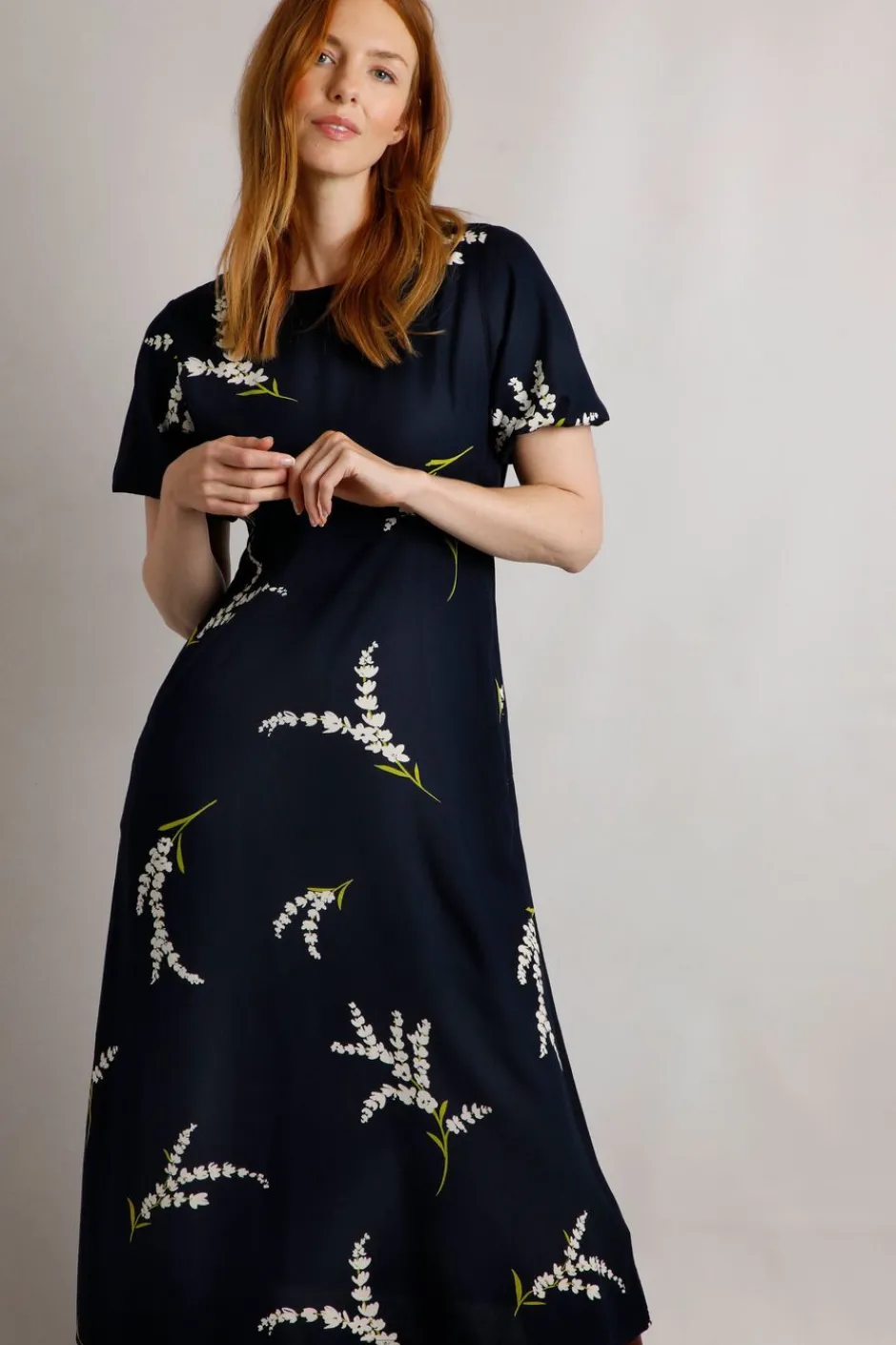 Weird Fish Dresses|Everly LivaEco™ Printed Viscose Dress Rich Navy