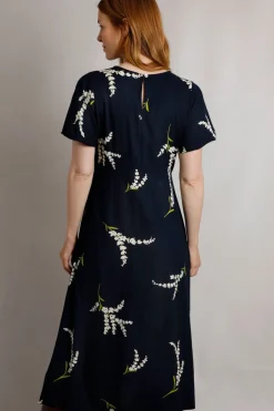Weird Fish Dresses|Everly LivaEco™ Printed Viscose Dress Rich Navy
