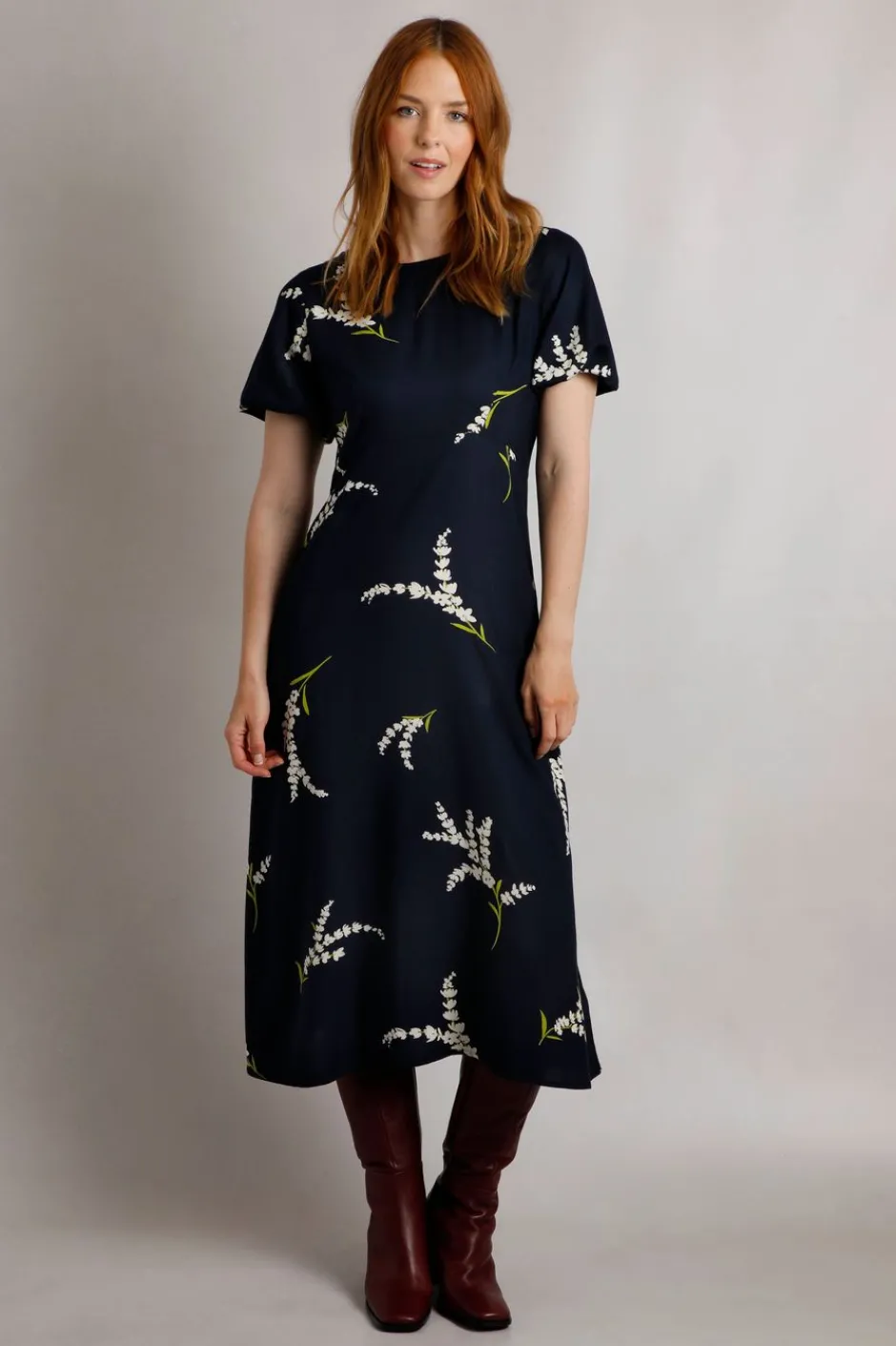 Weird Fish Dresses|Everly LivaEco™ Printed Viscose Dress Rich Navy