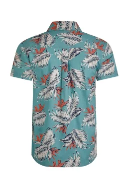 Weird Fish Shirts|Faraway Organic Cotton Printed Shirt Mineral Blue