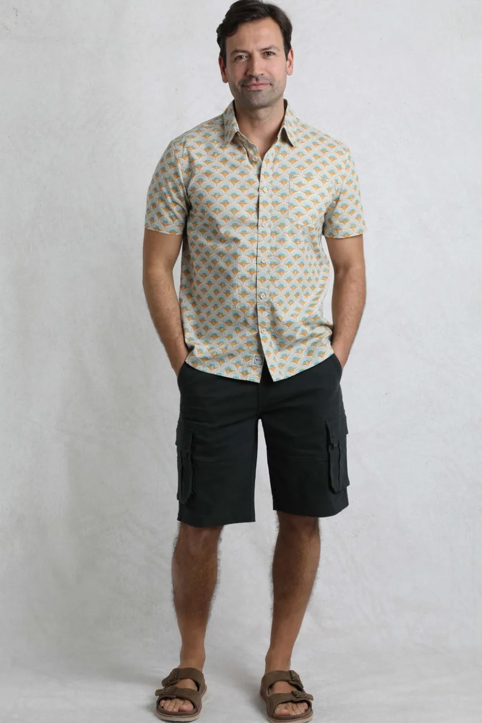 Weird Fish Shirts|Faraway Organic Cotton Printed Shirt Caramel