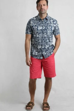 Weird Fish Shirts|Faraway Organic Cotton Printed Shirt Estate blue
