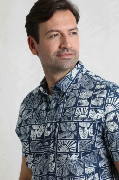 Weird Fish Shirts|Faraway Organic Cotton Printed Shirt Estate blue