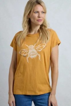 Weird Fish Tunics|Tops & T-Shirts|Fern Bee Organic Cotton Front Print Graphic T-Shirt Deep Amber