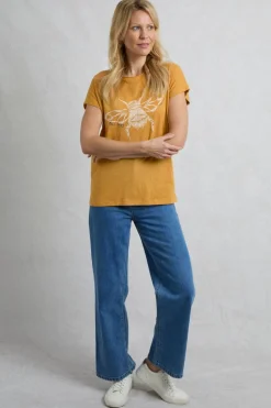 Weird Fish Tunics|Tops & T-Shirts|Fern Bee Organic Cotton Front Print Graphic T-Shirt Deep Amber