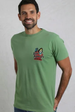 Weird Fish T-Shirts|Fish Fighters Back Print Artist T-Shirt Artichoke Green