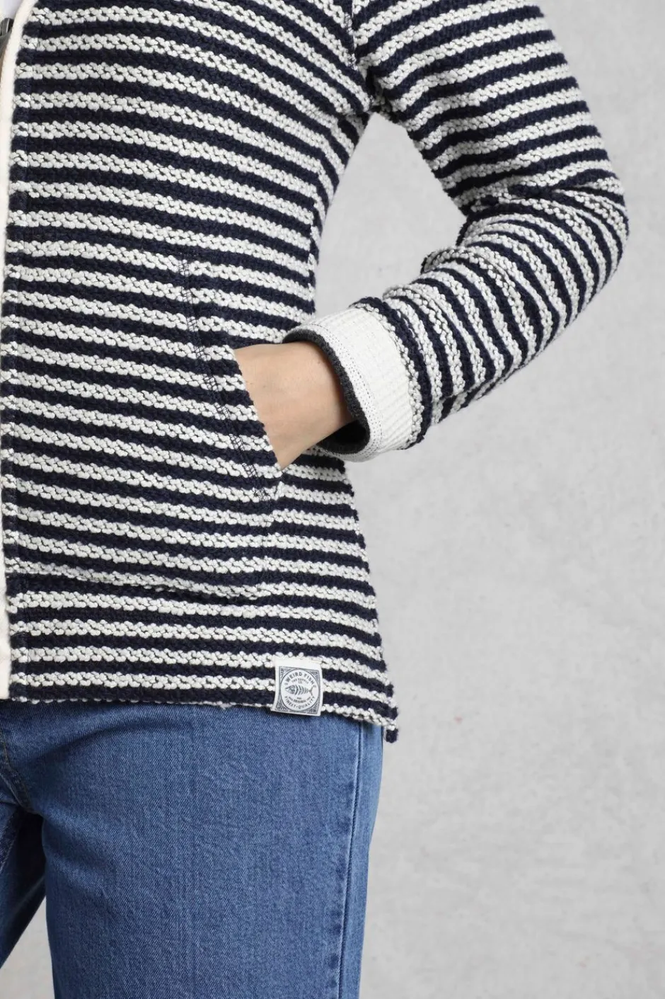 Weird Fish Sweatshirts & Hoodies|Fisher Full Zip Stripe Eco Macaroni Hoodie Ecru