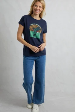 Weird Fish Tunics|Tops & T-Shirts|Fly Free Organic Cotton Slub Graphic T-Shirt Dark Blue