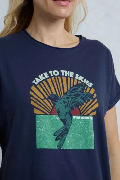 Weird Fish Tunics|Tops & T-Shirts|Fly Free Organic Cotton Slub Graphic T-Shirt Dark Blue
