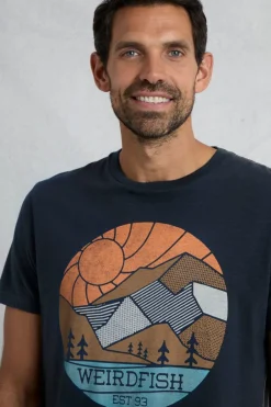 Weird Fish T-Shirts|Foothills Organic Cotton Front Print T-Shirt Navy