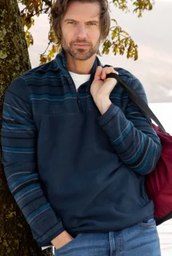 Weird Fish Fleece|Gilbert 1/4 Zip Striped Microfleece Navy