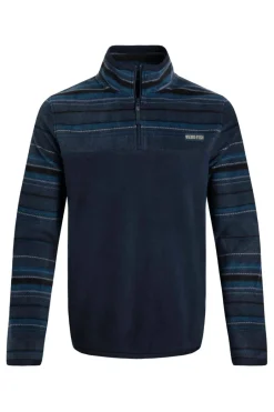 Weird Fish Fleece|Gilbert 1/4 Zip Striped Microfleece Navy