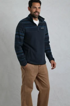 Weird Fish Fleece|Gilbert 1/4 Zip Striped Microfleece Navy