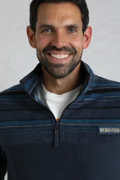 Weird Fish Fleece|Gilbert 1/4 Zip Striped Microfleece Navy