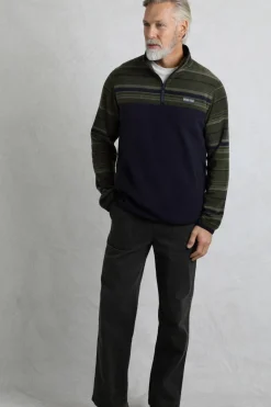 Weird Fish Fleece|Gilbert 1/4 Zip Striped Microfleece Fir Green
