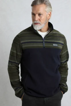 Weird Fish Fleece|Gilbert 1/4 Zip Striped Microfleece Fir Green