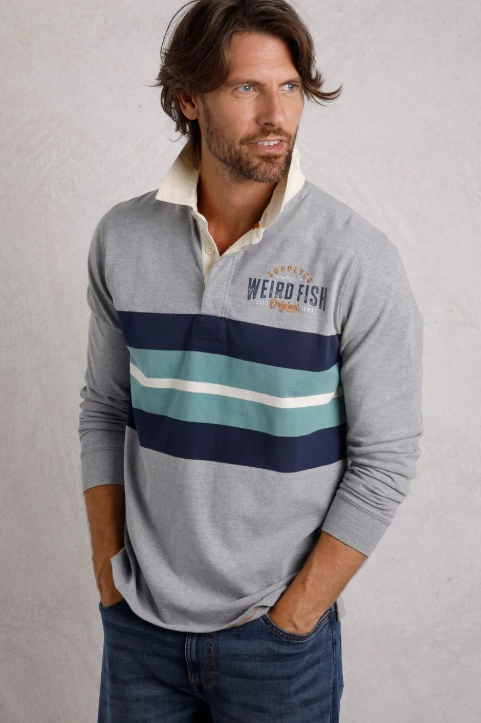 Weird Fish Polo & Rugby Shirts|Rugbys|Goole Organic Cotton Long Sleeve Rugby Shirt Grey Marl