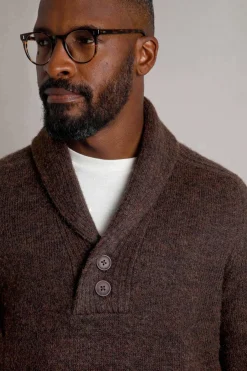 Weird Fish Jumpers & Knitwear|Graham Eco Shawl Collar Jumper Chocolate