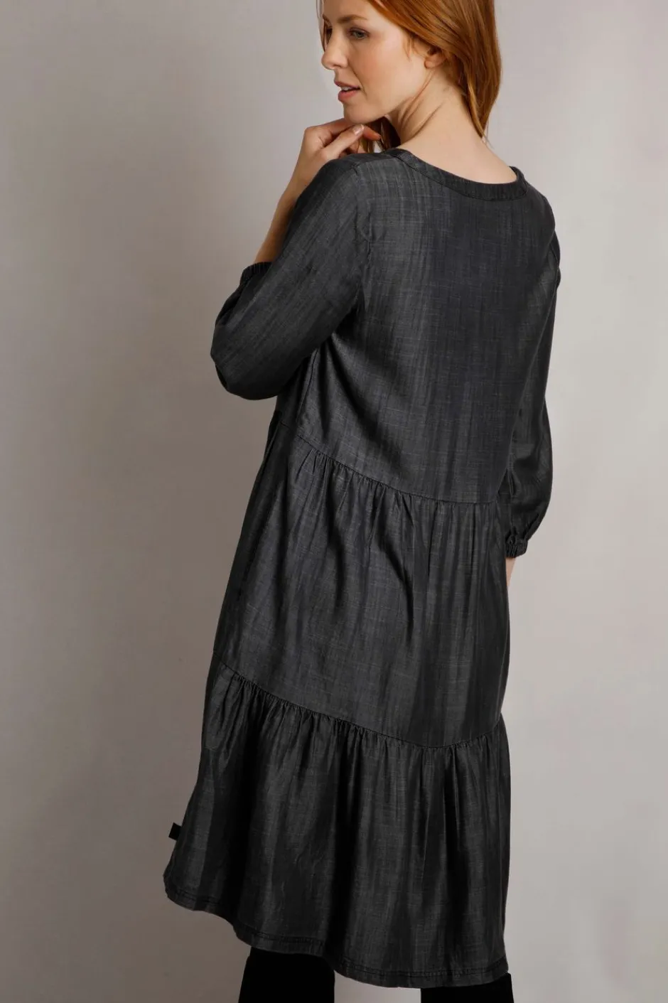 Weird Fish Dresses|Hannah Tiered Tencel™ Dress Charcoal