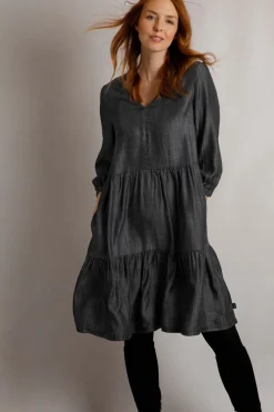 Weird Fish Dresses|Hannah Tiered Tencel™ Dress Charcoal