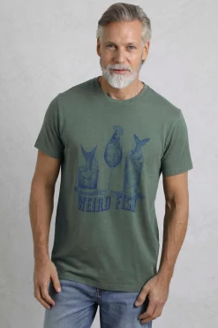 Weird Fish T-Shirts|Happy Hour Front Print Graphic T-Shirt Dusky Green