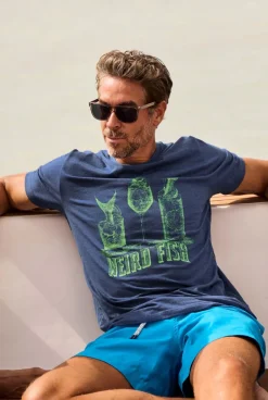 Weird Fish T-Shirts|Happy Hour Front Print Graphic T-Shirt Estate blue