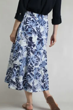 Weird Fish Skirts|Harini Organic Cotton Double Cloth Printed Midi Skirt Estate blue