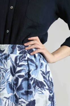 Weird Fish Skirts|Harini Organic Cotton Double Cloth Printed Midi Skirt Estate blue