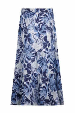 Weird Fish Skirts|Harini Organic Cotton Double Cloth Printed Midi Skirt Estate blue