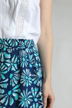 Weird Fish Skirts|Harini Organic Cotton Double Cloth Printed Midi Skirt Aqua Marine