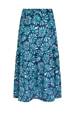 Weird Fish Skirts|Harini Organic Cotton Double Cloth Printed Midi Skirt Aqua Marine