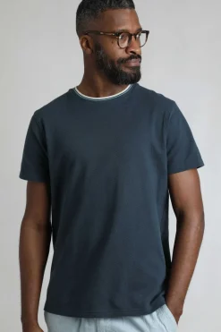 Weird Fish T-Shirts|Harris Organic Cotton Textured Crew Neck T-Shirt Navy Blue