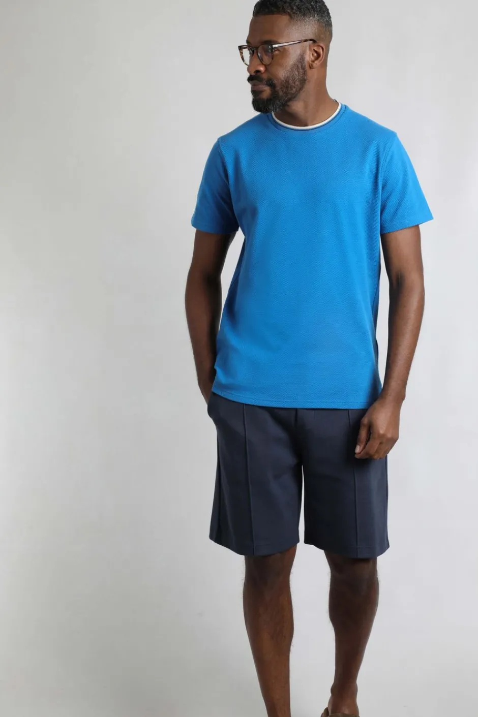 Weird Fish T-Shirts|Harris Organic Cotton Textured Crew Neck T-Shirt Blue Sapphire