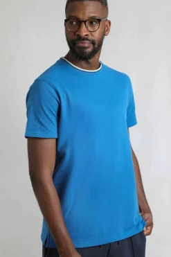 Weird Fish T-Shirts|Harris Organic Cotton Textured Crew Neck T-Shirt Blue Sapphire