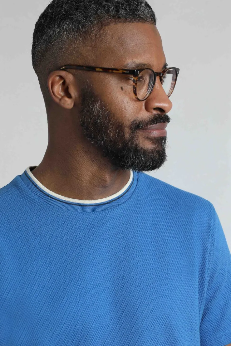 Weird Fish T-Shirts|Harris Organic Cotton Textured Crew Neck T-Shirt Blue Sapphire