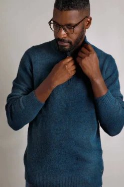 Weird Fish Jumpers & Knitwear|Helmsdale Eco 1/4 Zip Jumper Petrol Blue