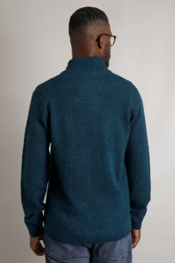 Weird Fish Jumpers & Knitwear|Helmsdale Eco 1/4 Zip Jumper Petrol Blue