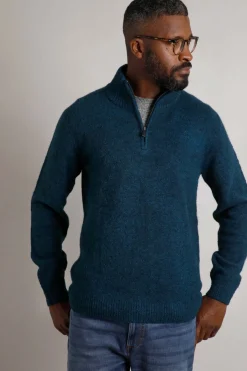 Weird Fish Jumpers & Knitwear|Helmsdale Eco 1/4 Zip Jumper Petrol Blue