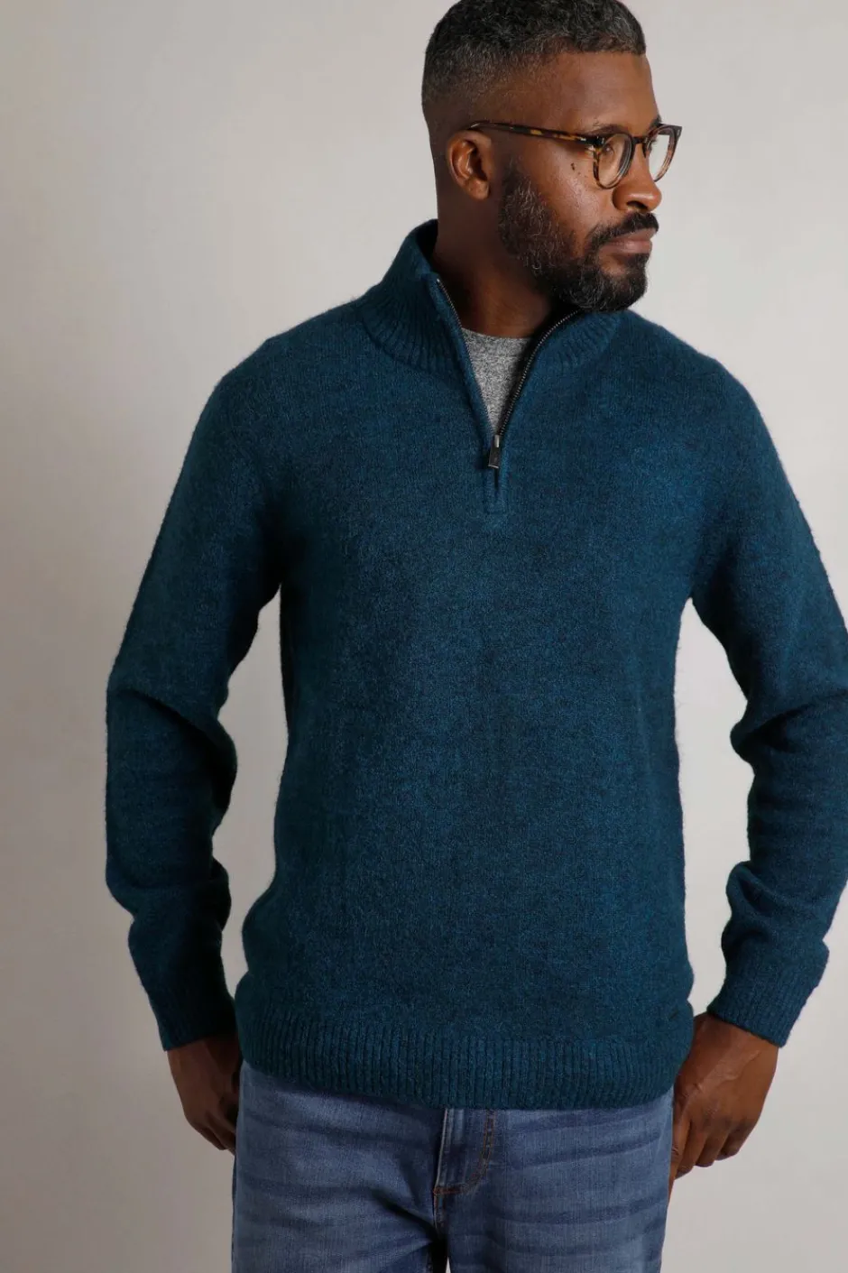Weird Fish Jumpers & Knitwear|Helmsdale Eco 1/4 Zip Jumper Petrol Blue