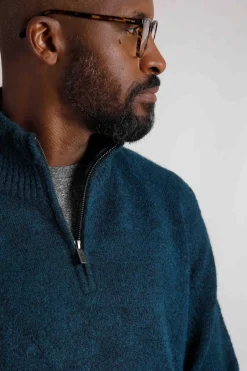 Weird Fish Jumpers & Knitwear|Helmsdale Eco 1/4 Zip Jumper Petrol Blue