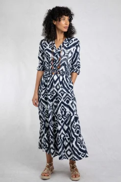 Weird Fish Dresses|Himanshee Lenzing EcoVero™ Printed Viscose Maxi Dress Indigo