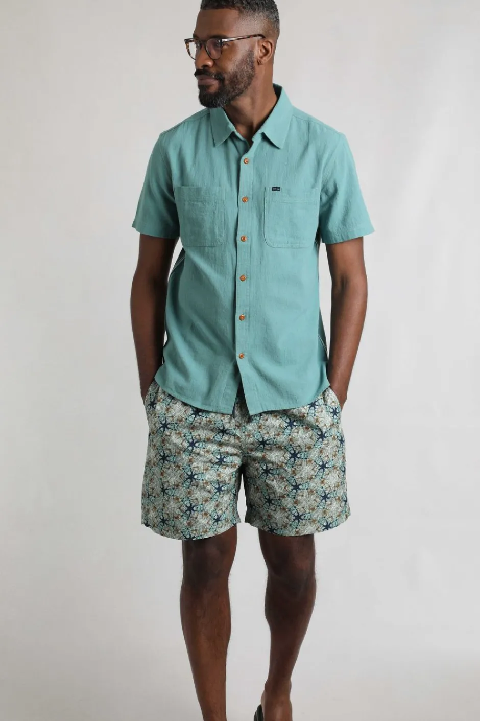 Weird Fish Shirts|Linen|Hinton Organic Cotton and Linen Crepe Shirt Mineral Blue