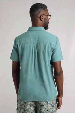 Weird Fish Shirts|Linen|Hinton Organic Cotton and Linen Crepe Shirt Mineral Blue