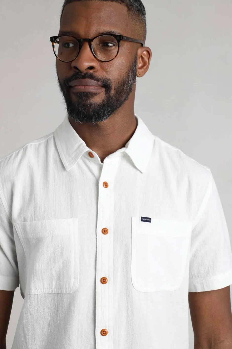 Weird Fish Shirts|Linen|Hinton Organic Cotton and Linen Crepe Shirt Dusty White