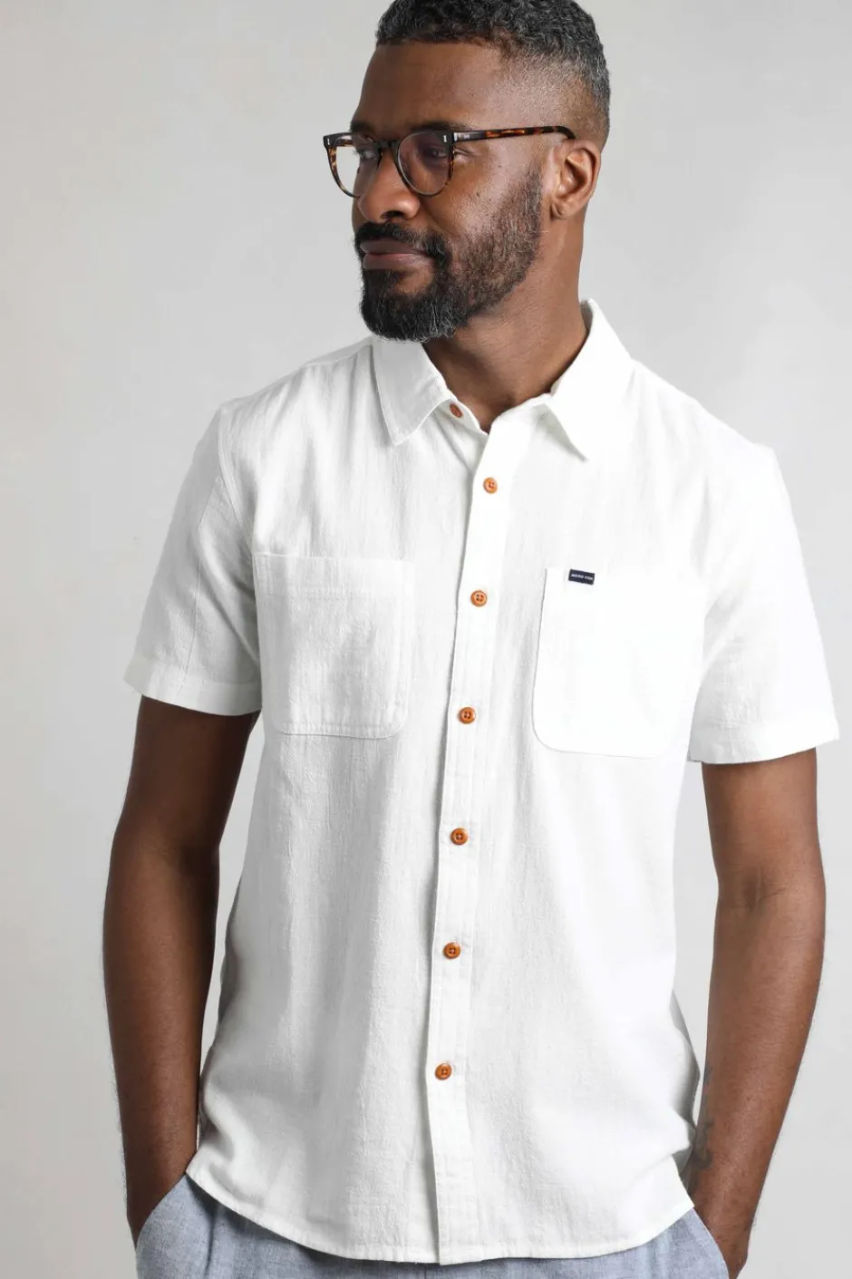 Weird Fish Shirts|Linen|Hinton Organic Cotton and Linen Crepe Shirt Dusty White